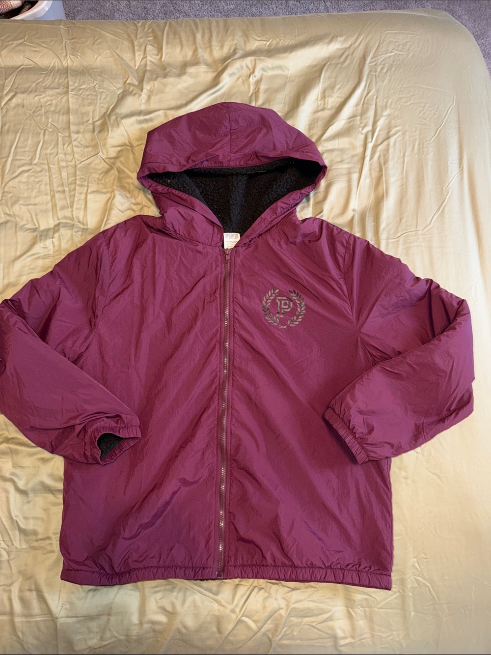 PINK Victoria's Secret Maroon Sherpa Hooded Raincoat